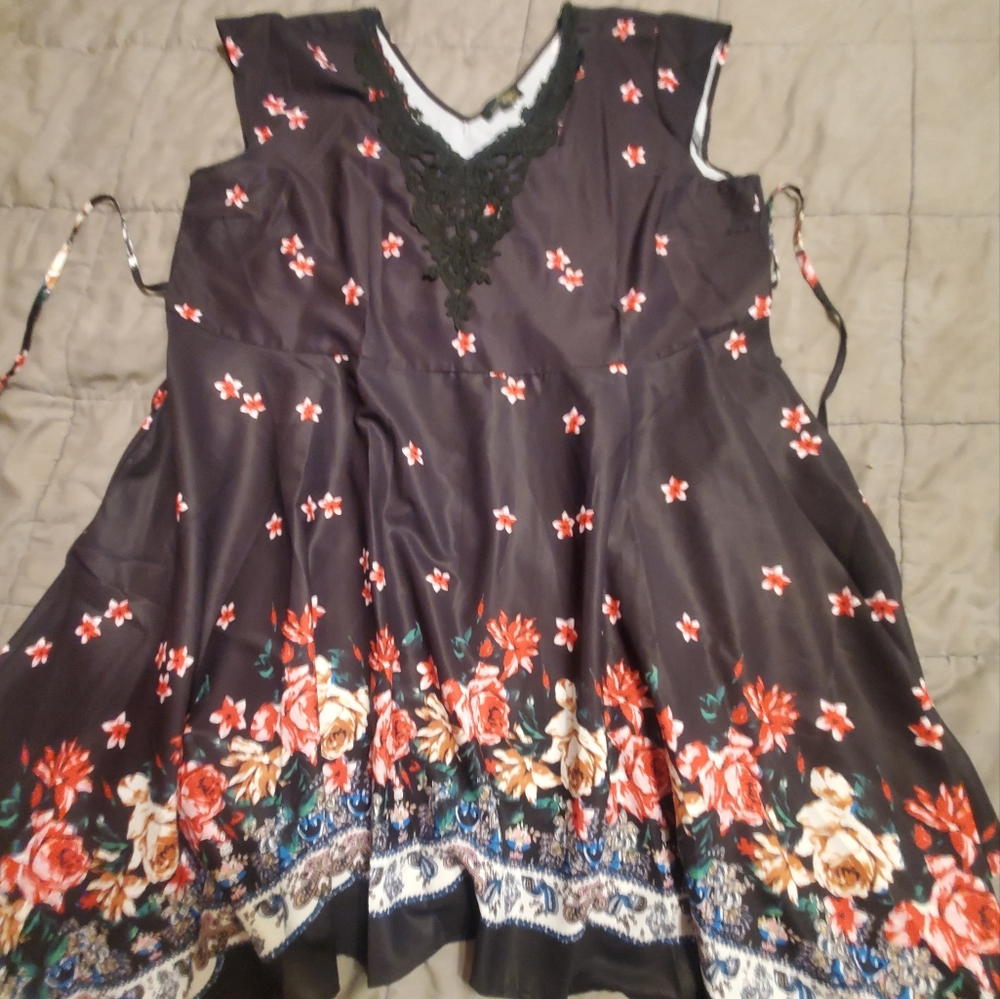 Black applique floral dress